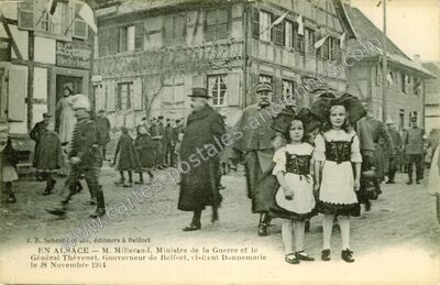 Carte postale ancienne M. Millerand, Ministre de la Guerre et le Général Thévenet, Gouverneur de Belfort — Dannemarie (Haut-Rhin)