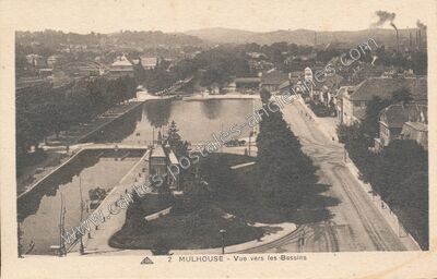 Carte postale ancienne Vue vers les Bassins — Mulhouse (Haut-Rhin)