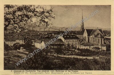Carte postale ancienne Couvent de Riedisheim. Vue générale vers Mulhouse et les Vosges — Riedisheim (Haut-Rhin)