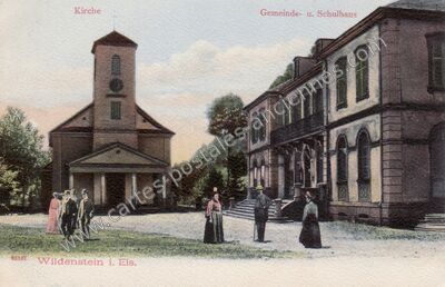 Carte postale ancienne Kirche und Gemeindehaus — Wildenstein (Haut-Rhin)