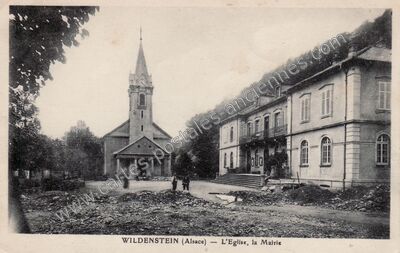 Carte postale ancienne L'Eglise, la Mairie — Wildenstein (Haut-Rhin)