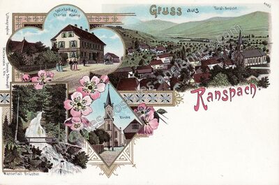 Carte postale ancienne Gruss aus Total-Ansicht. / Wirtschaft Charles Koenig — Ranspach (Haut-Rhin)