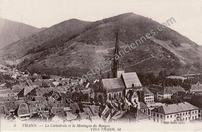 Carte postale ancienne La Cathédrale et la Montagne du Rangen — Thann (Haut-Rhin)