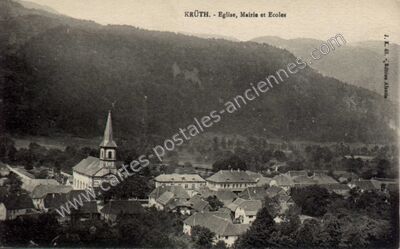 Carte postale ancienne Eglise, Mairie et Ecoles — Kruth (Haut-Rhin)