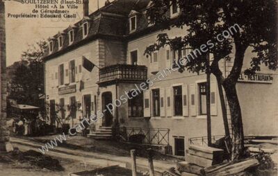 Carte postale ancienne Hôtel «A la Ville de Gérardmer — Soultzeren (Haut-Rhin)