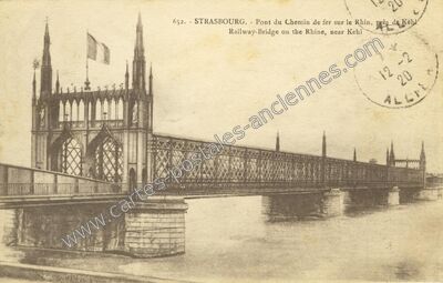 Carte postale ancienne Pont du Chemin de fer sur le Rhin, près de Kehl — Strasbourg (Bas-Rhin)