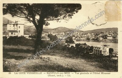Carte postale ancienne La Côte Vermeille et l'Hôtel Miramar — Banyuls-sur-Mer (Pyrénées-Orientales)