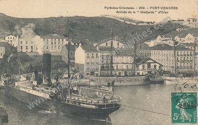 Carte postale ancienne Arrivée de la " Medjerda " d'Cran — Port-Vendres (Pyrénées-Orientales)