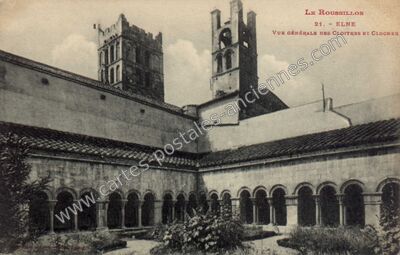 Carte postale ancienne VUE GÉNÉRALE DES CLOITRES ET CLOCHER — Elne (Pyrénées-Orientales)