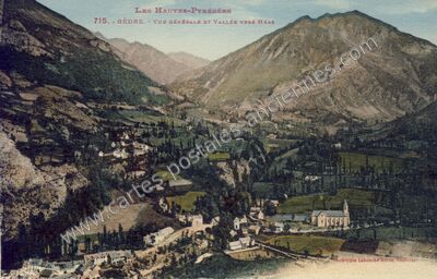 Carte postale ancienne VUE GÉNÉRALE ET VALLÉE VERS HEAS — Gèdre (Hautes-Pyrénées)
