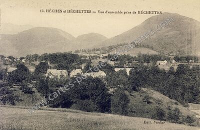 Carte postale ancienne Vue d'ensemble prise de HÈCHETTES — Hèches (Hautes-Pyrénées)