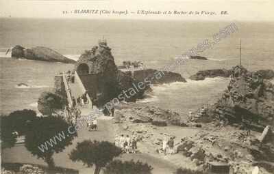 Carte postale ancienne L'Esplanade et le Rocher de la Vierge — Biarritz (Pyrénées-Atlantiques)