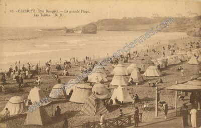Carte postale ancienne La grande Plage. Les Tentes — Biarritz (Pyrénées-Atlantiques)