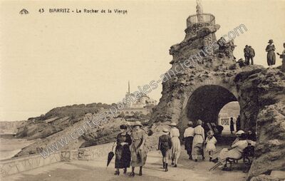 Carte postale ancienne Le Rocher de la Vierge — Biarritz (Pyrénées-Atlantiques)