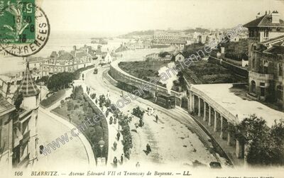 Carte postale ancienne Avenue Édouard VII et Tramway de Bayonne — Biarritz (Pyrénées-Atlantiques)