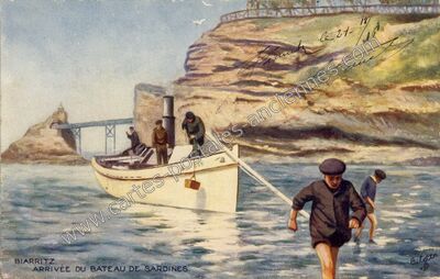Carte postale ancienne Arrivée du bateau de sardines — Biarritz (Pyrénées-Atlantiques)