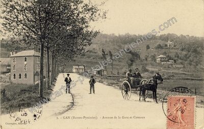 Carte postale ancienne Avenue de la Gare et Coteaux — Gan (Pyrénées-Atlantiques)