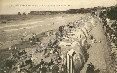 Carte postale ancienne Vue d'ensemble de la Plage — Hendaye (Pyrénées-Atlantiques)