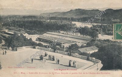 Carte postale ancienne Nouvelle Terrasse de la Place Royale et partie Est de la Chaîne des Pyrénées — Pau (Pyrénées-Atlantiques)