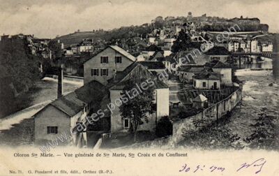 Carte postale ancienne Vue générale de Ste Marie, Ste Croix et du Confluent — Oloron-Sainte-Marie (Pyrénées-Atlantiques)