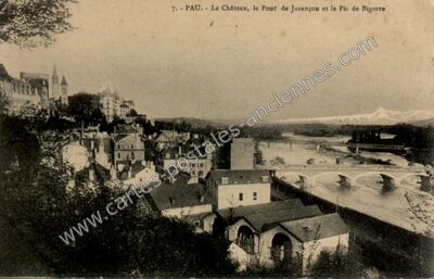 Carte postale ancienne Le Château, le Pont de Jurançon et le Pic de Bigorre — Pau (Pyrénées-Atlantiques)