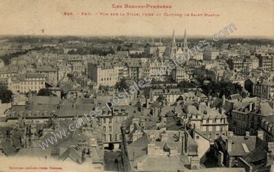 Carte postale ancienne Vue sur la ville, prise du clocher de Saint-Martin — Pau (Pyrénées-Atlantiques)
