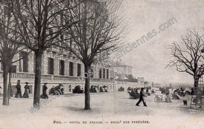 Carte postale ancienne Hôtel de France, Boulevard des Pyrénées — Pau (Pyrénées-Atlantiques)
