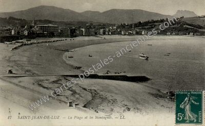 Carte postale ancienne La Plage et les Montagnes — Saint-Jean-de-Luz (Pyrénées-Atlantiques)