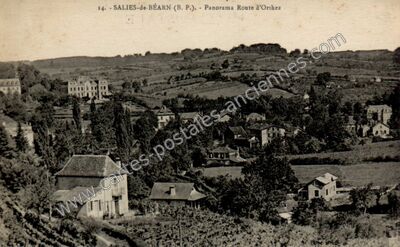 Carte postale ancienne Panorama Route d'Orthez — Salies-de-Béarn (Pyrénées-Atlantiques)
