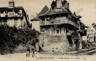 Carte postale ancienne Vieilles Maisons sur le Saleys — Salies-de-Béarn (Pyrénées-Atlantiques)