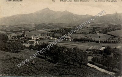 Carte postale ancienne Vue générale et la Rhune — Urrugne (Pyrénées-Atlantiques)