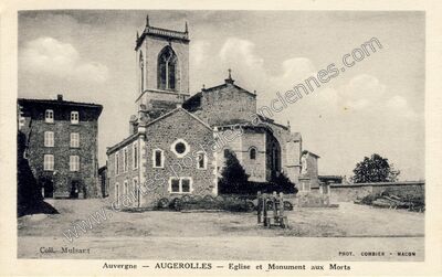 Carte postale ancienne Eglise et Monument aux Morts — Augerolles (Puy-de-Dôme)