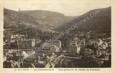 Carte postale ancienne Vue générale et vallée de Vendeix — La Bourboule (Puy-de-Dôme)