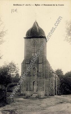 Carte postale ancienne Eglise et Monument de la Guerre — Briffons (Puy-de-Dôme)