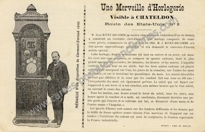 Carte postale ancienne Une Merveille d'Horlogerie — Châteldon (Puy-de-Dôme)