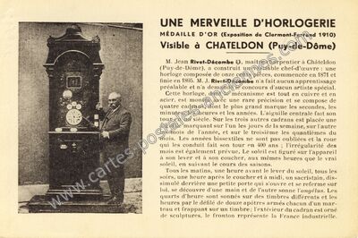 Carte postale ancienne Une merveille d'horlogerie — Châteldon (Puy-de-Dôme)