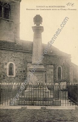 Carte postale ancienne Monument des Combattants morts au Champ d'honneur — Condat-lès-Montboissier (Puy-de-Dôme)