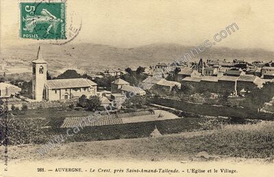 Carte postale ancienne L'Eglise et le Village — Le Crest (Puy-de-Dôme)