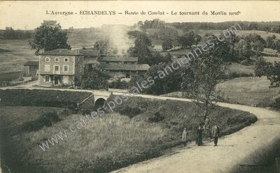 Carte postale ancienne Route de Condat - Le tournant du Moulin neuf — Échandelys (Puy-de-Dôme)