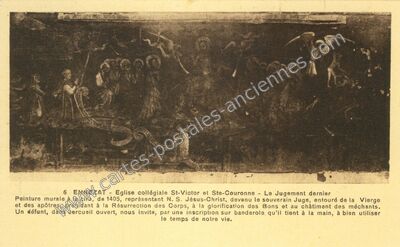 Carte postale ancienne Eglise collégiale St-Victor et Ste-Couronne - Le Jugement dernier — Ennezat (Puy-de-Dôme)