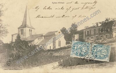 Carte postale ancienne Eglise d'Orbeil and the mayoralty — Orbeil (Puy-de-Dôme)