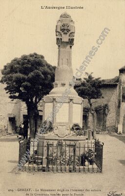 Carte postale ancienne Le Monument érigé en l'honneur des enfants de la Commune tombés pour la France — Gerzat (Puy-de-Dôme)