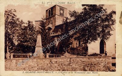 Carte postale ancienne L'Eglise et le Monument aux Morts — Glaine-Montaigut (Puy-de-Dôme)