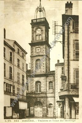 Carte postale ancienne Théâtre et Tour de l'Horloge — Issoire (Puy-de-Dôme)