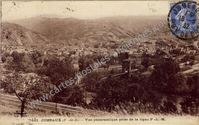Carte postale ancienne Vue panoramique prise de la ligne P -L.-M — Jumeaux (Puy-de-Dôme)