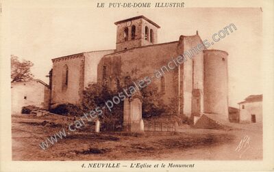 Carte postale ancienne L'Eglise et le Monument — Neuville (Puy-de-Dôme)