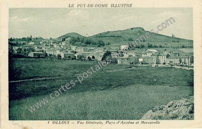 Carte postale ancienne Vue Générale, Puys d'Auzène et Mercurolle — Olloix (Puy-de-Dôme)