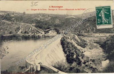 Carte postale ancienne Gorges de la Dore - Barrage de l'Usine d'Electricité — Sauviat (Puy-de-Dôme)