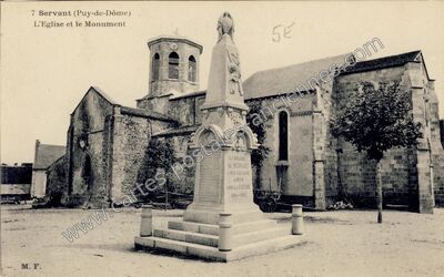 Carte postale ancienne L'Eglise et le Monument — Servant (Puy-de-Dôme)