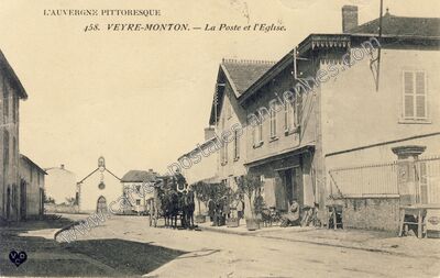 Carte postale ancienne La Poste et l'Eglise — Veyre-Monton (Puy-de-Dôme)